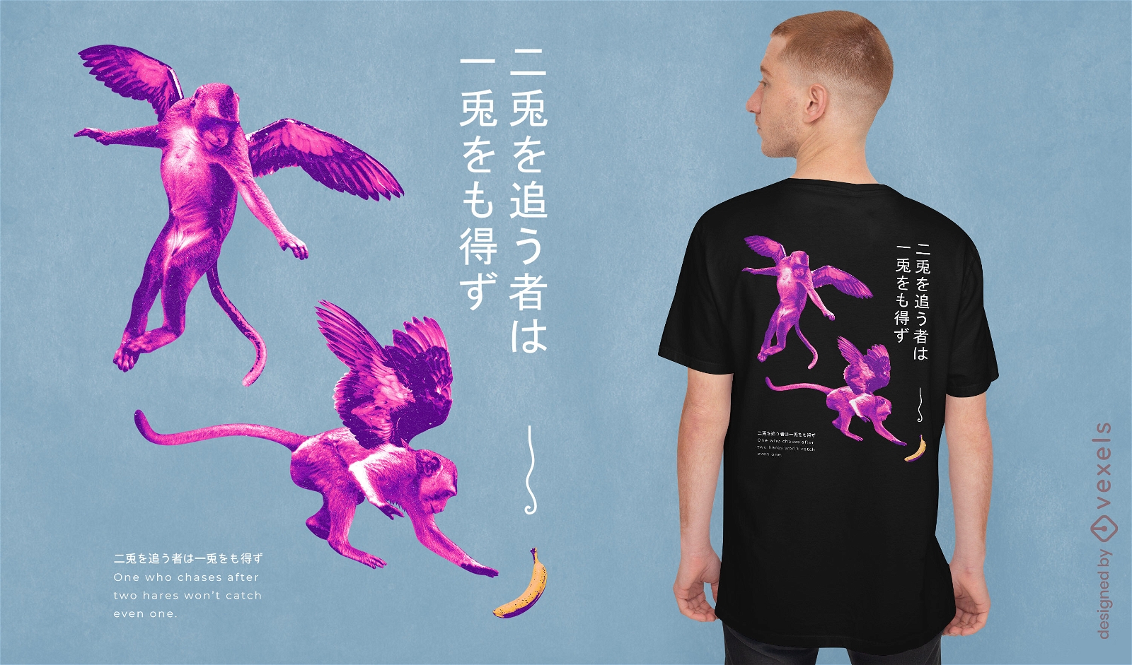 Design de camiseta psd de macacos voadores