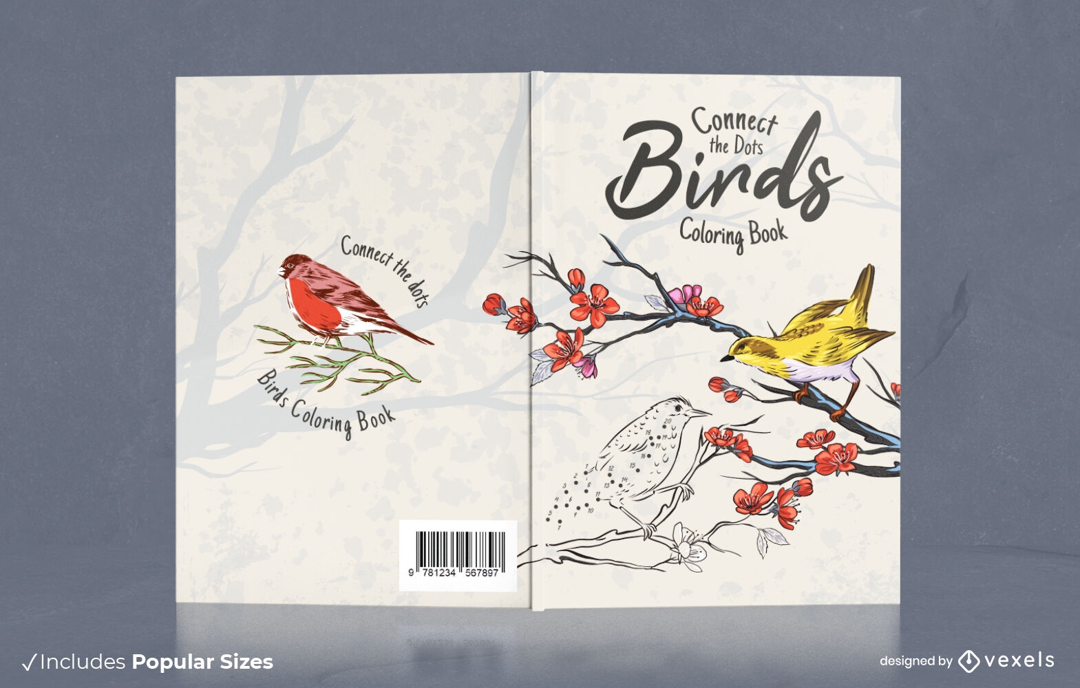 Connect the dots birds coloring book cover design