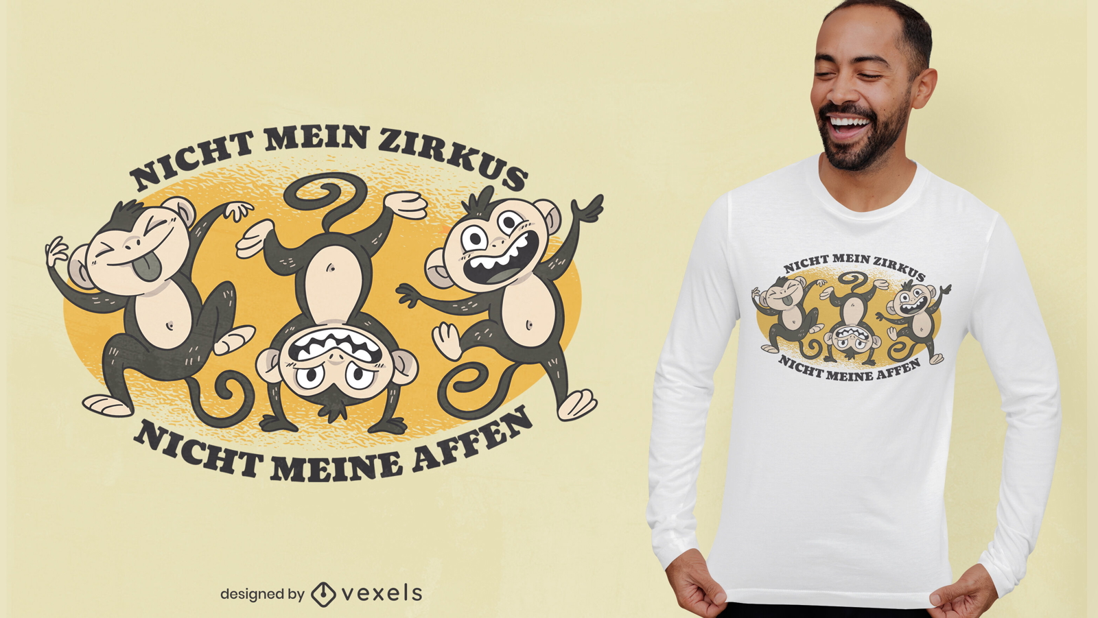 Design de camiseta de tr?s animais de macaco
