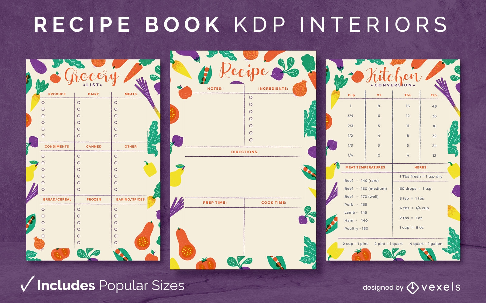 Vegetables Recipe Book Template KDP Interior Design