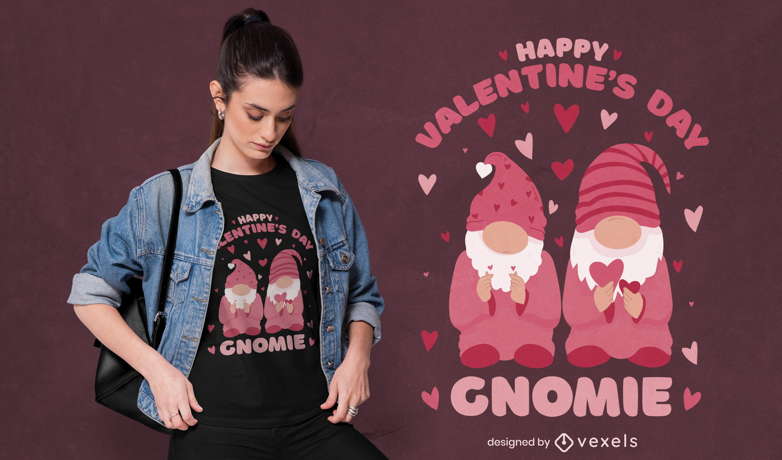 Diseño de camiseta de gnomo de san valentín.