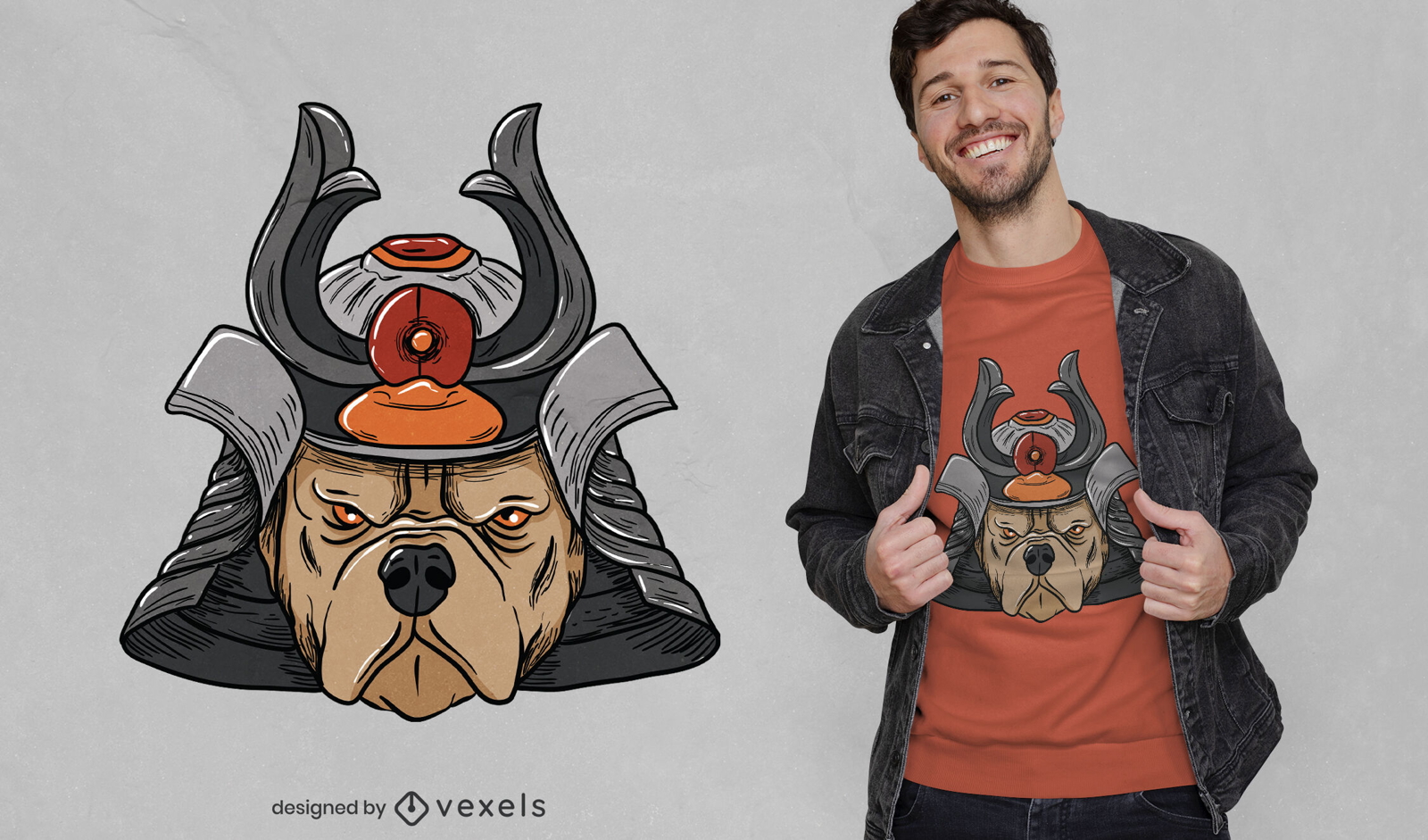 Design de camiseta de buldogue samurai