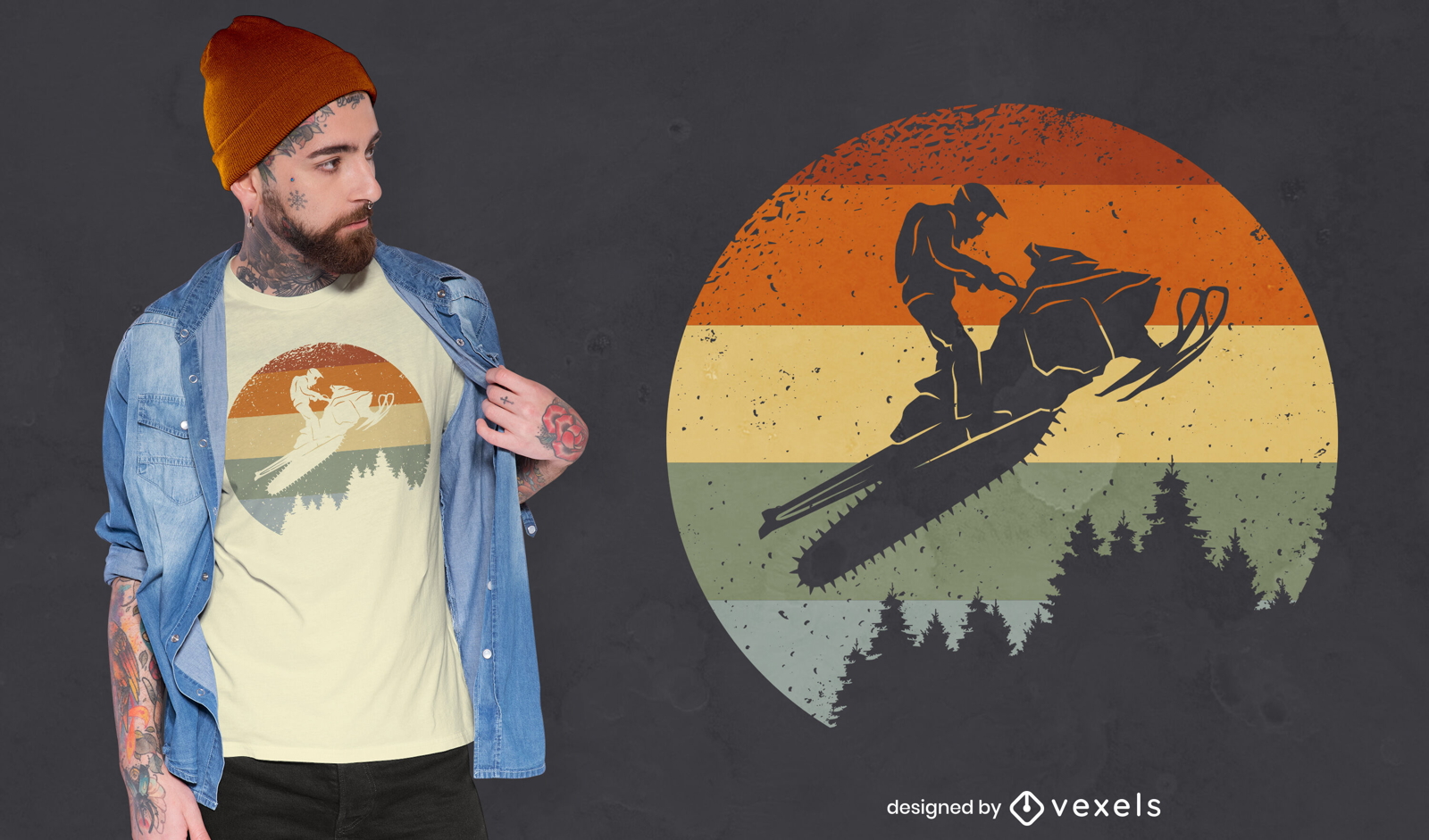 Design de camiseta de silhueta de moto de neve