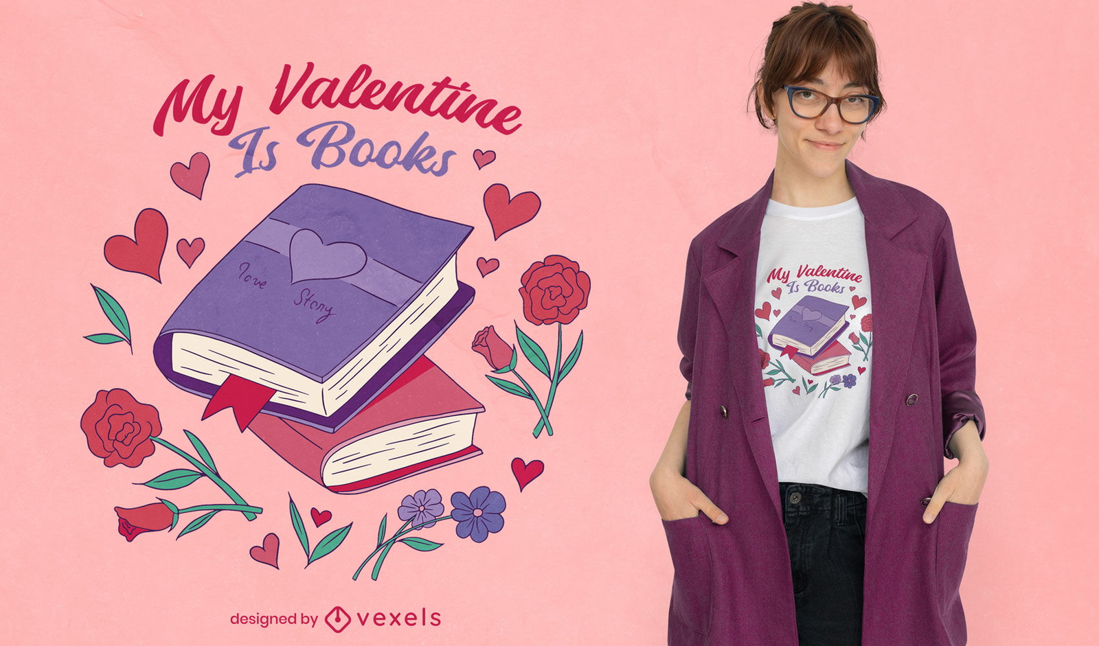 Diseño de camiseta de libros de san valentín.