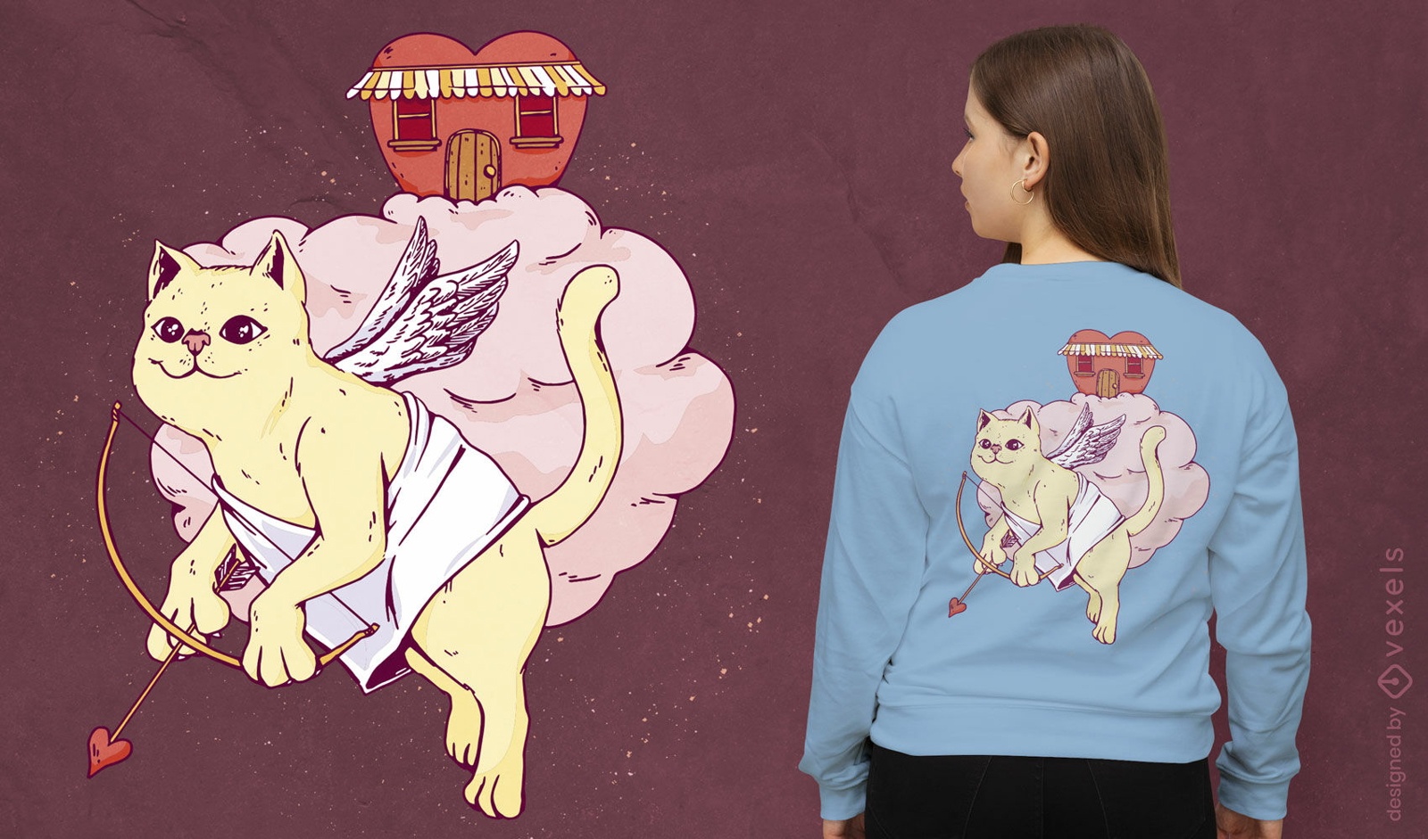 Design de t-shirt de dia dos namorados gato Cupido
