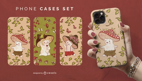 Cute mushrooms phone cases set