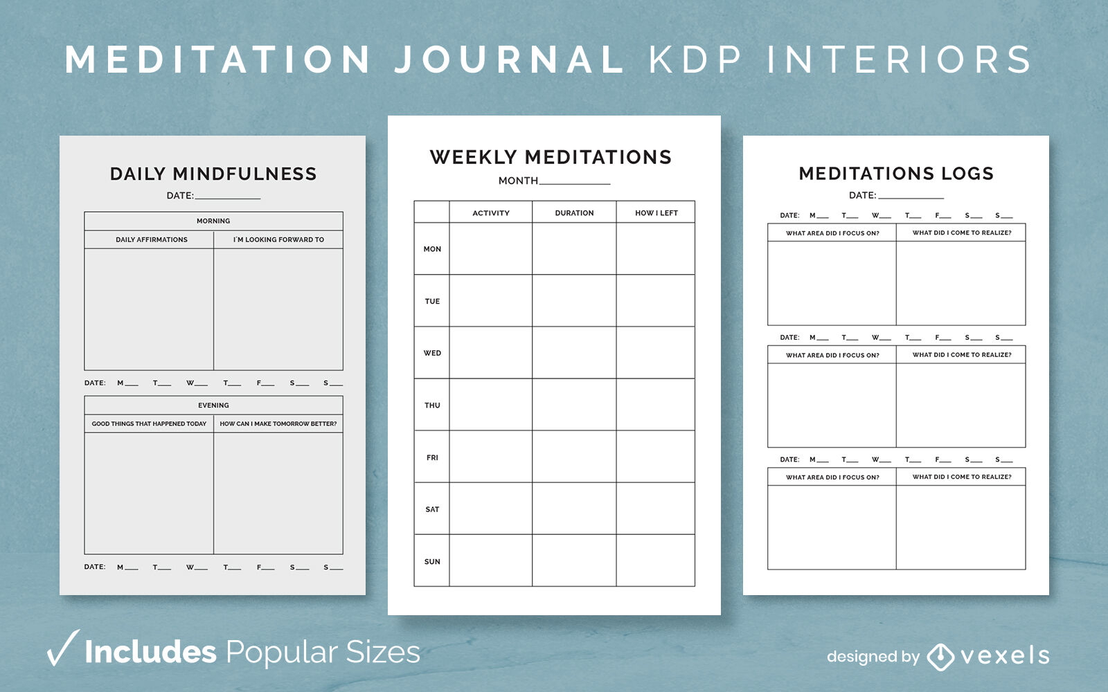 Simple meditation diary design template KDP