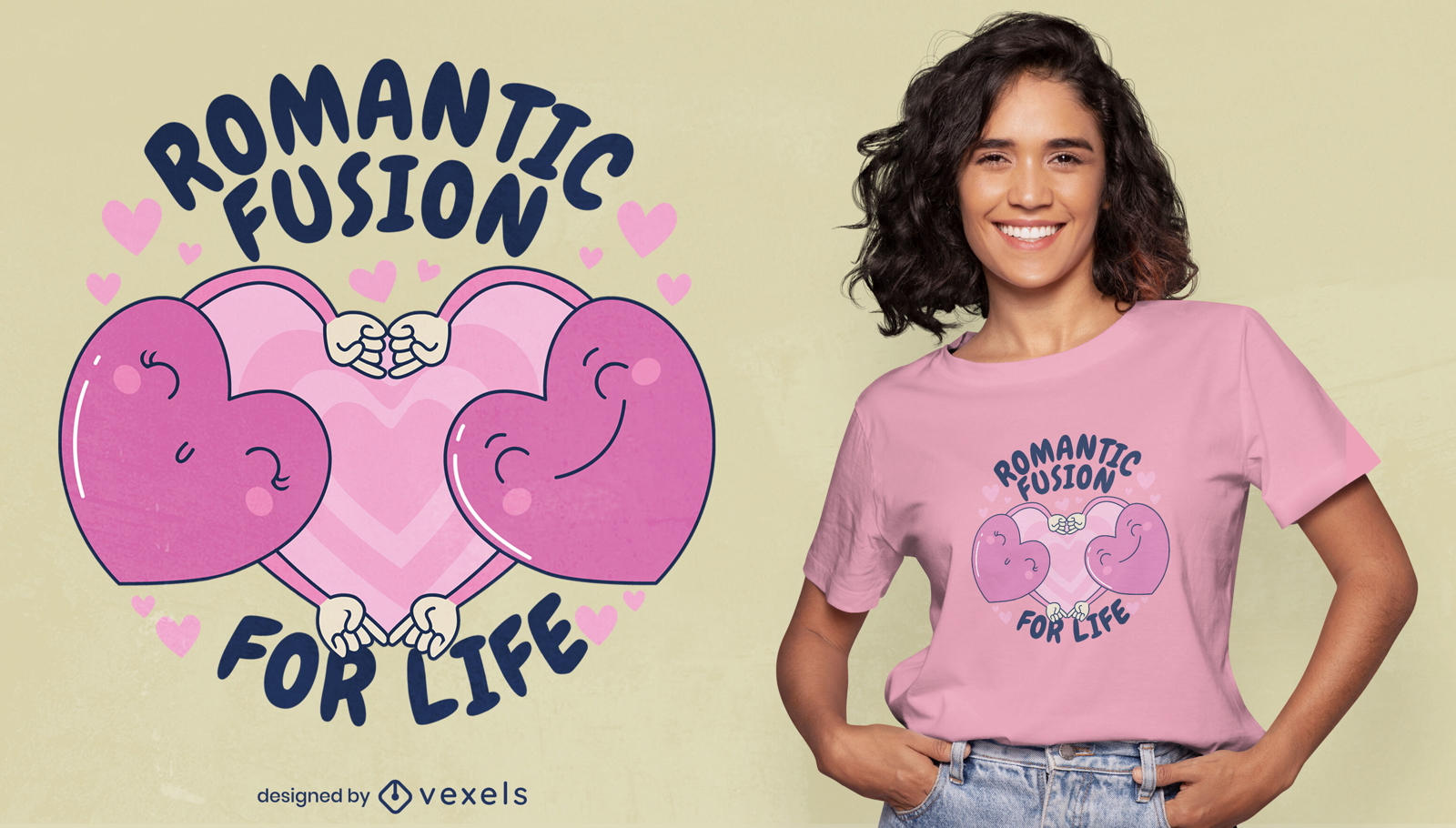 Diseño de camiseta de San Valentín de fusión romántica.