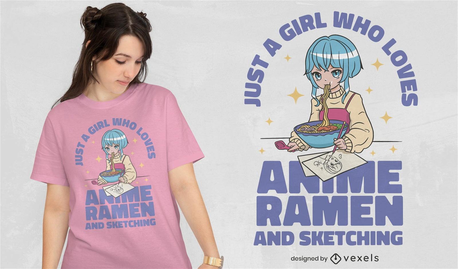 Chica que ama el diseño de camiseta con cita de anime