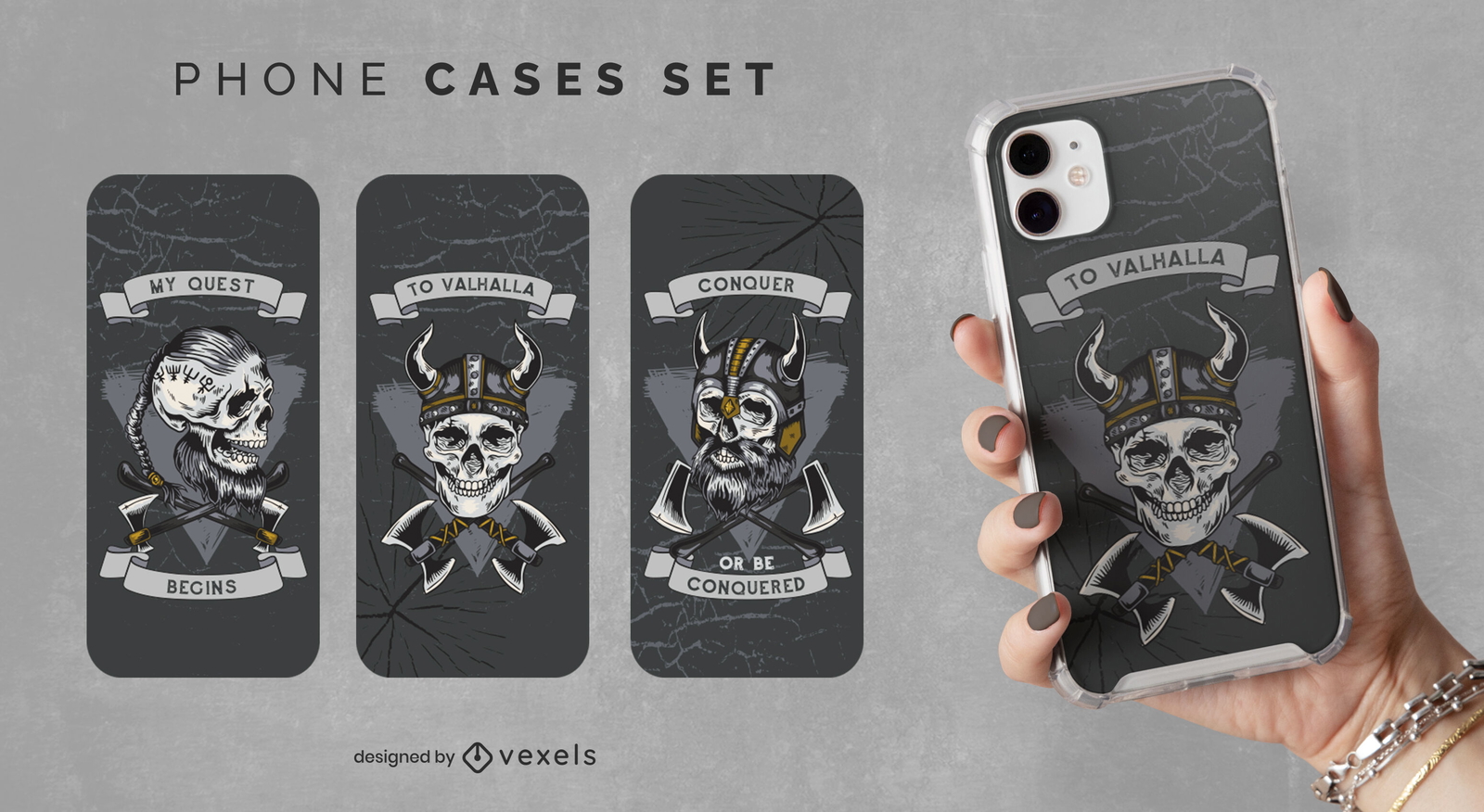 Conjunto de capas de telefone com citações de caveira viking