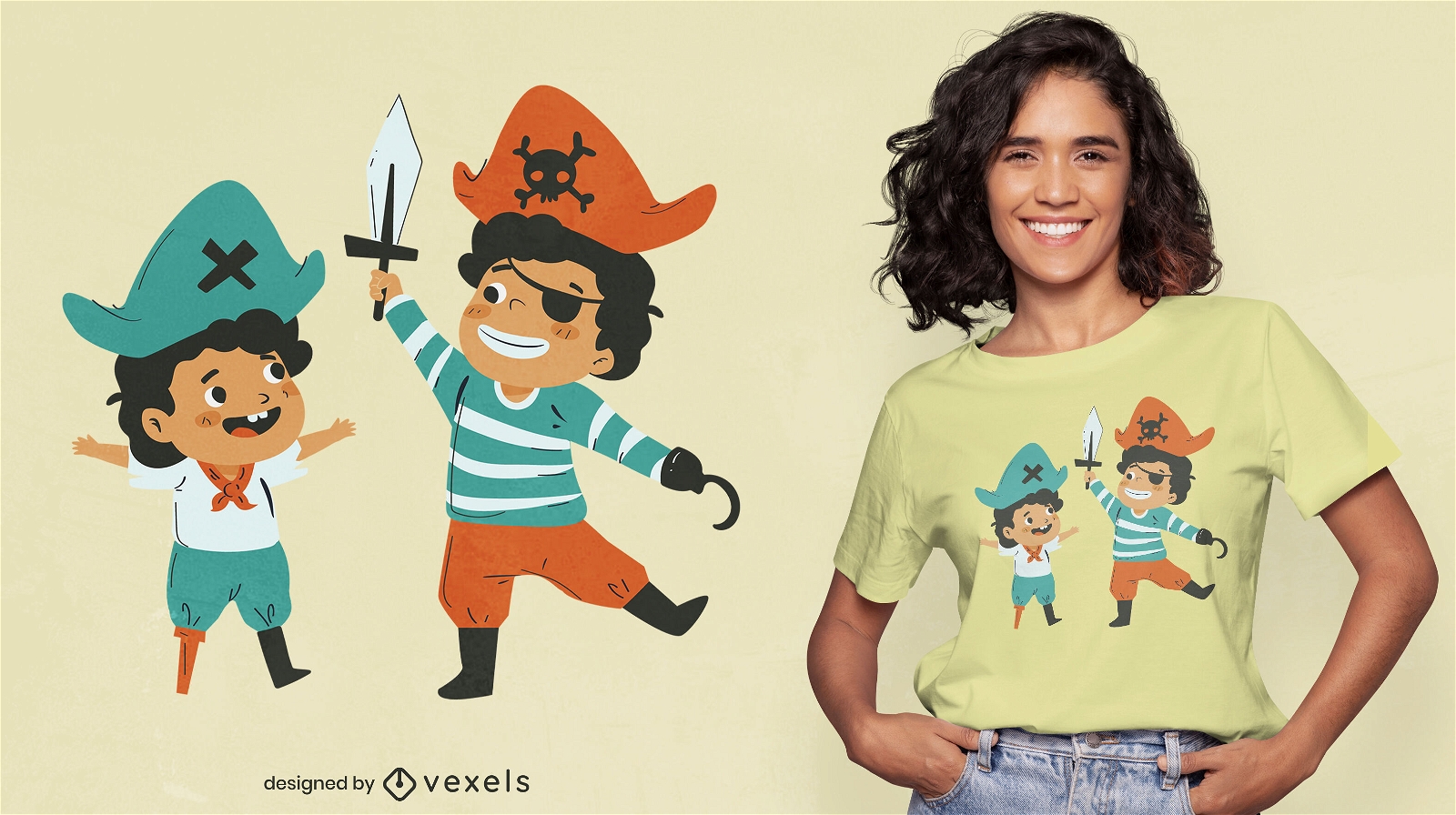 Lindo dise?o de camiseta infantil pirata.