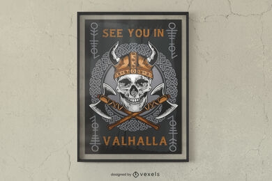 Diseño de cartel de calavera vikinga Valhalla