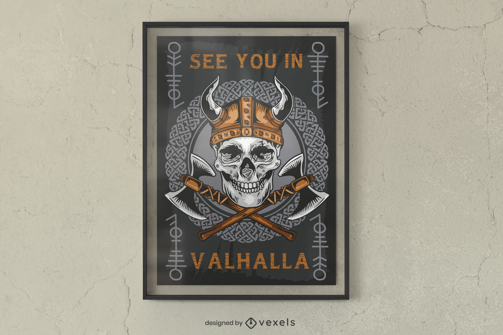 Diseño de cartel de calavera vikinga Valhalla