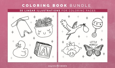 Elementos del bebé para colorear páginas de diseño de libros.