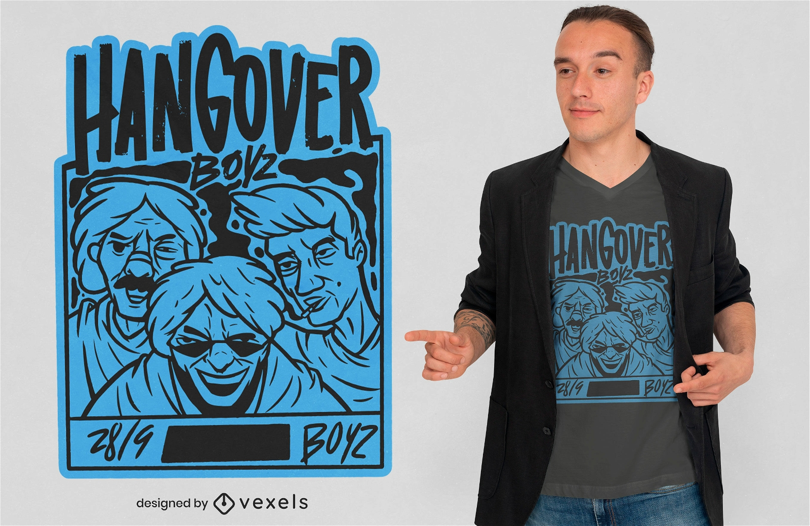 Hangover men cartoon t-shirt design