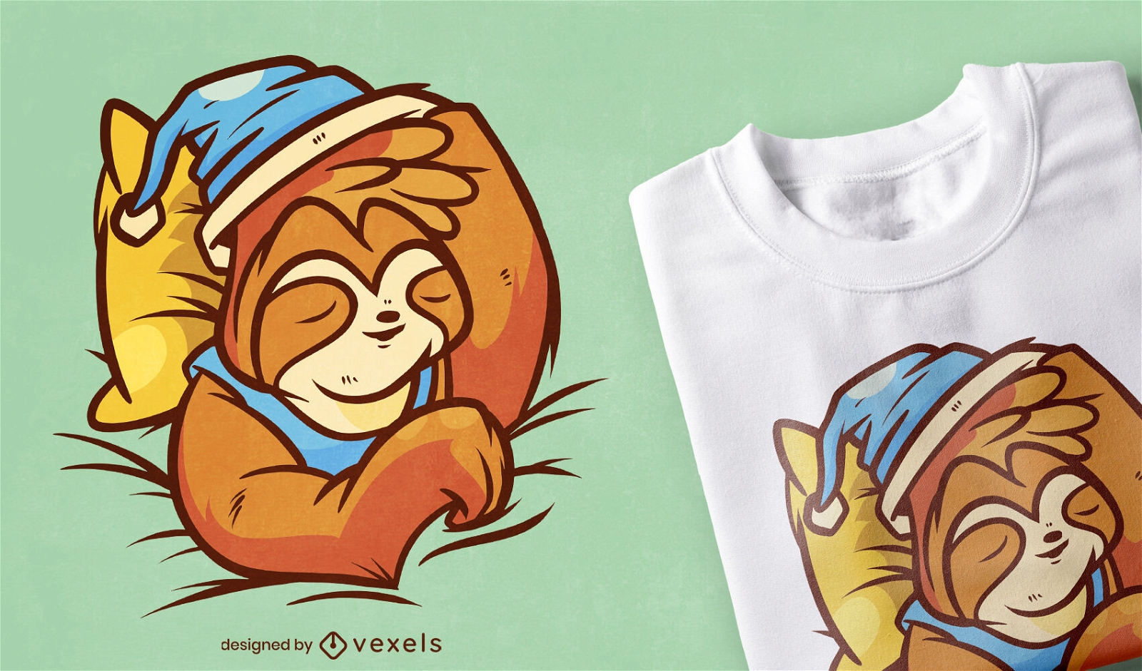Sloth animal sleeping on bed t-shirt design