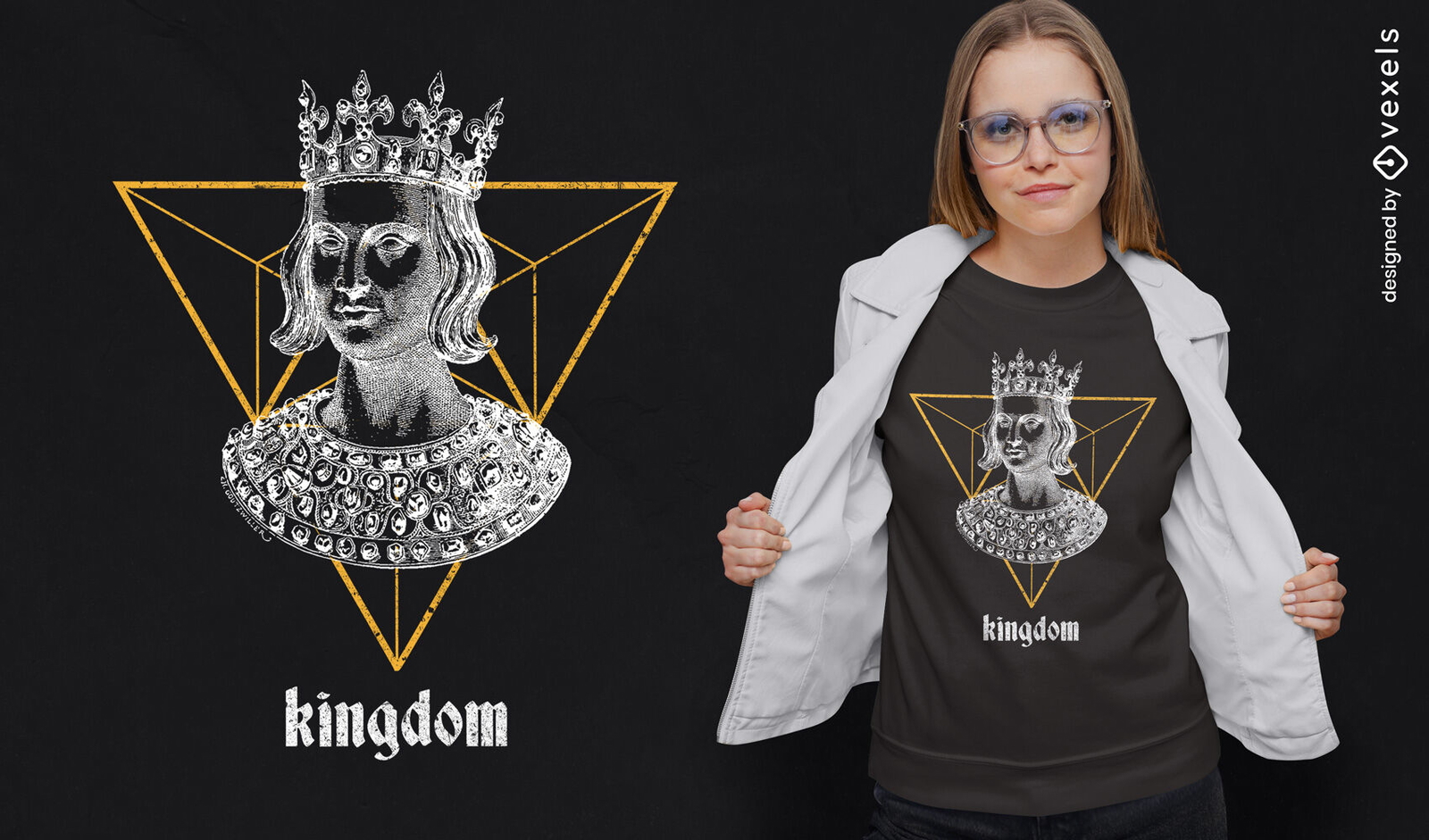 T-shirt geométrica da estátua da rainha psd