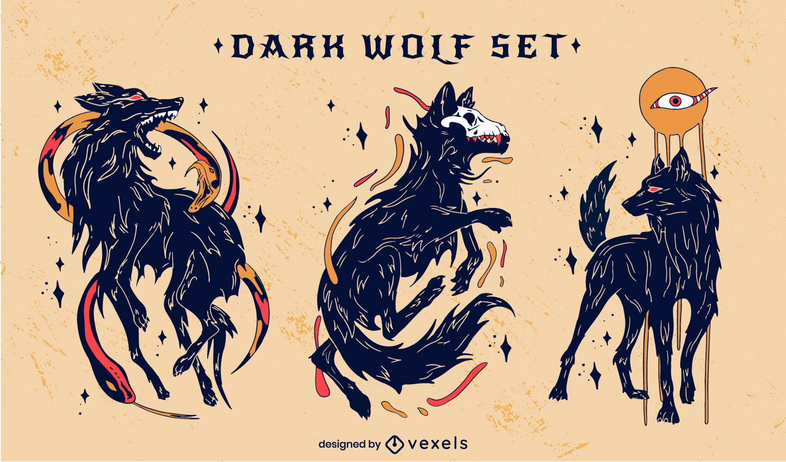 Conjunto de caracteres de lobo oscuro