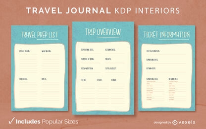 Doodle travel journal design template KDP