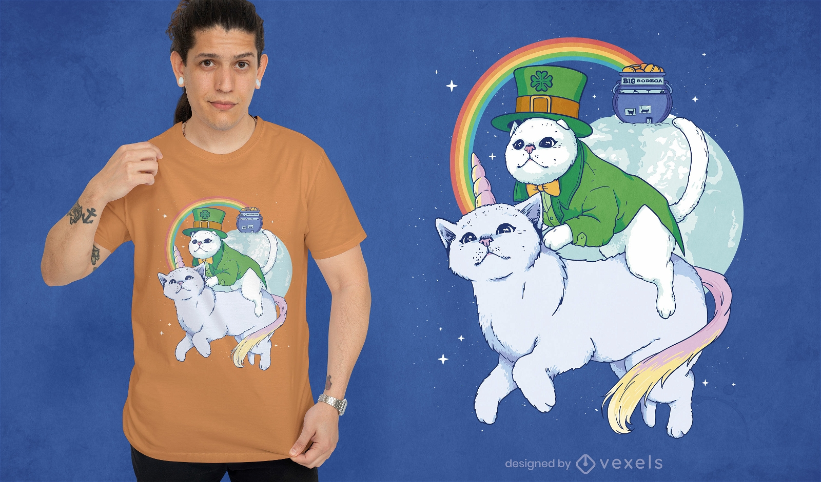 Design de camiseta de gato unicórnio de St Patricks