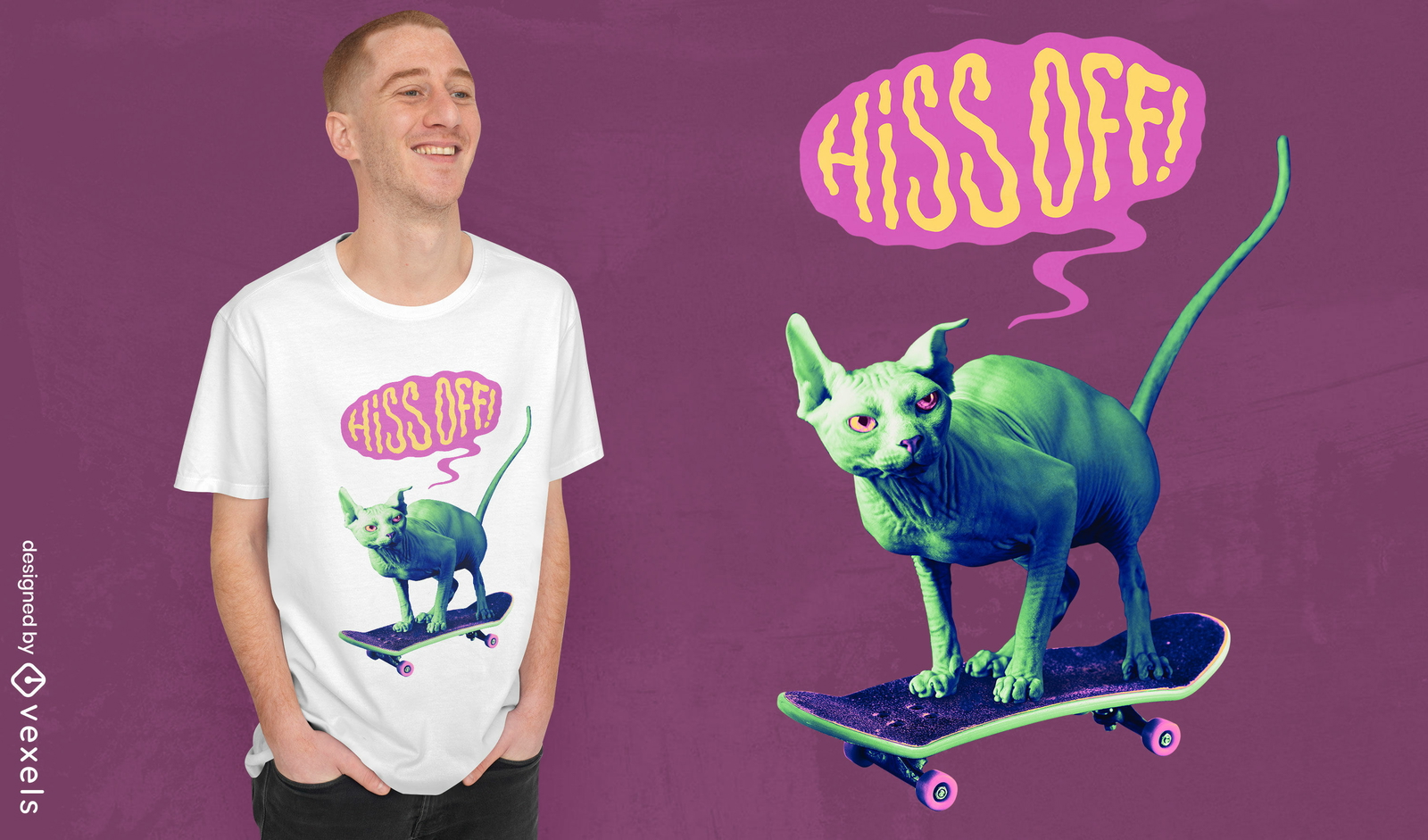 Ägyptische Katze auf Skateboard-T-Shirt PSD