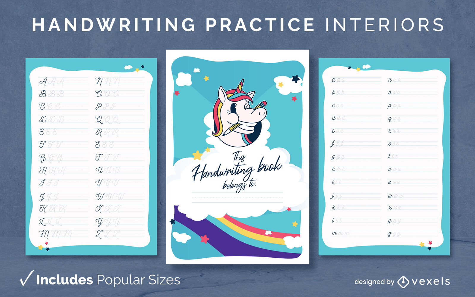 Unicorn handwriting practice KDP interior design