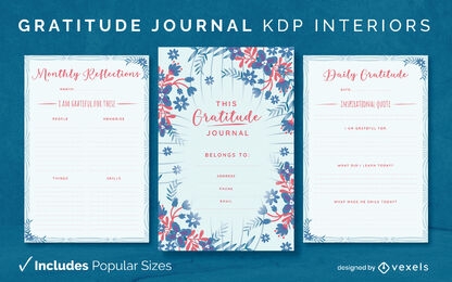 Gratitude flower diary design template KDP