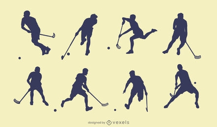 Hockey player sillhouette set