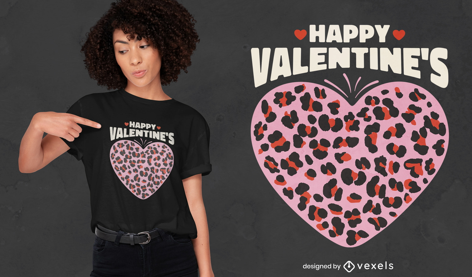 Diseño de camiseta de corazón con estampado de leopardo.