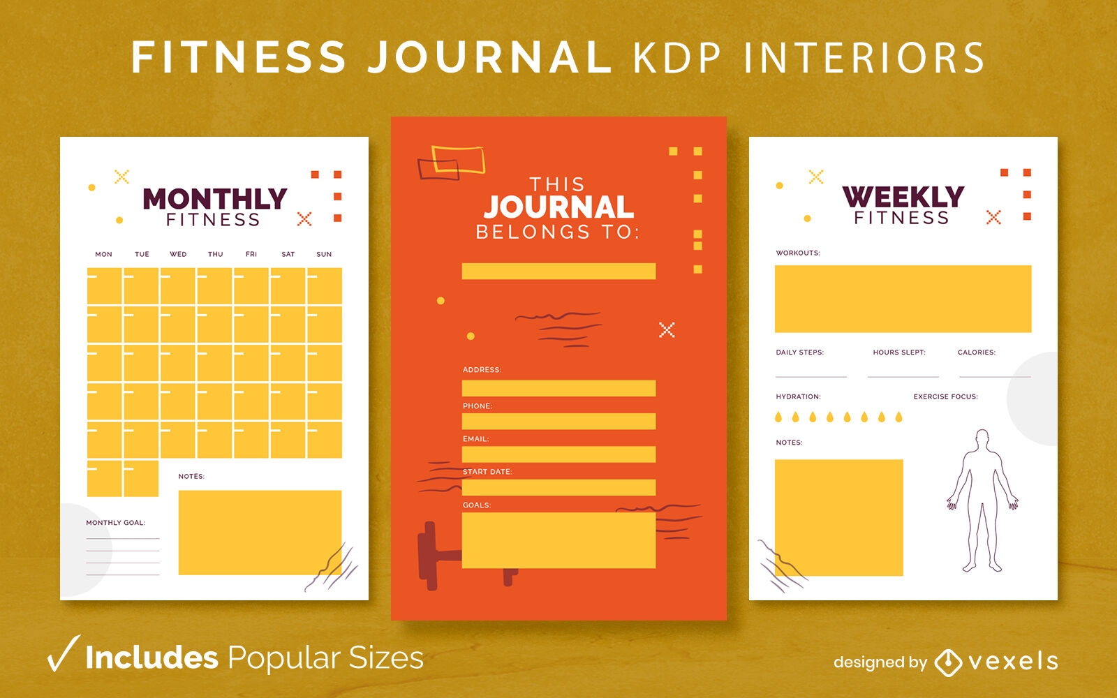 Fitness journal template KDP interior design