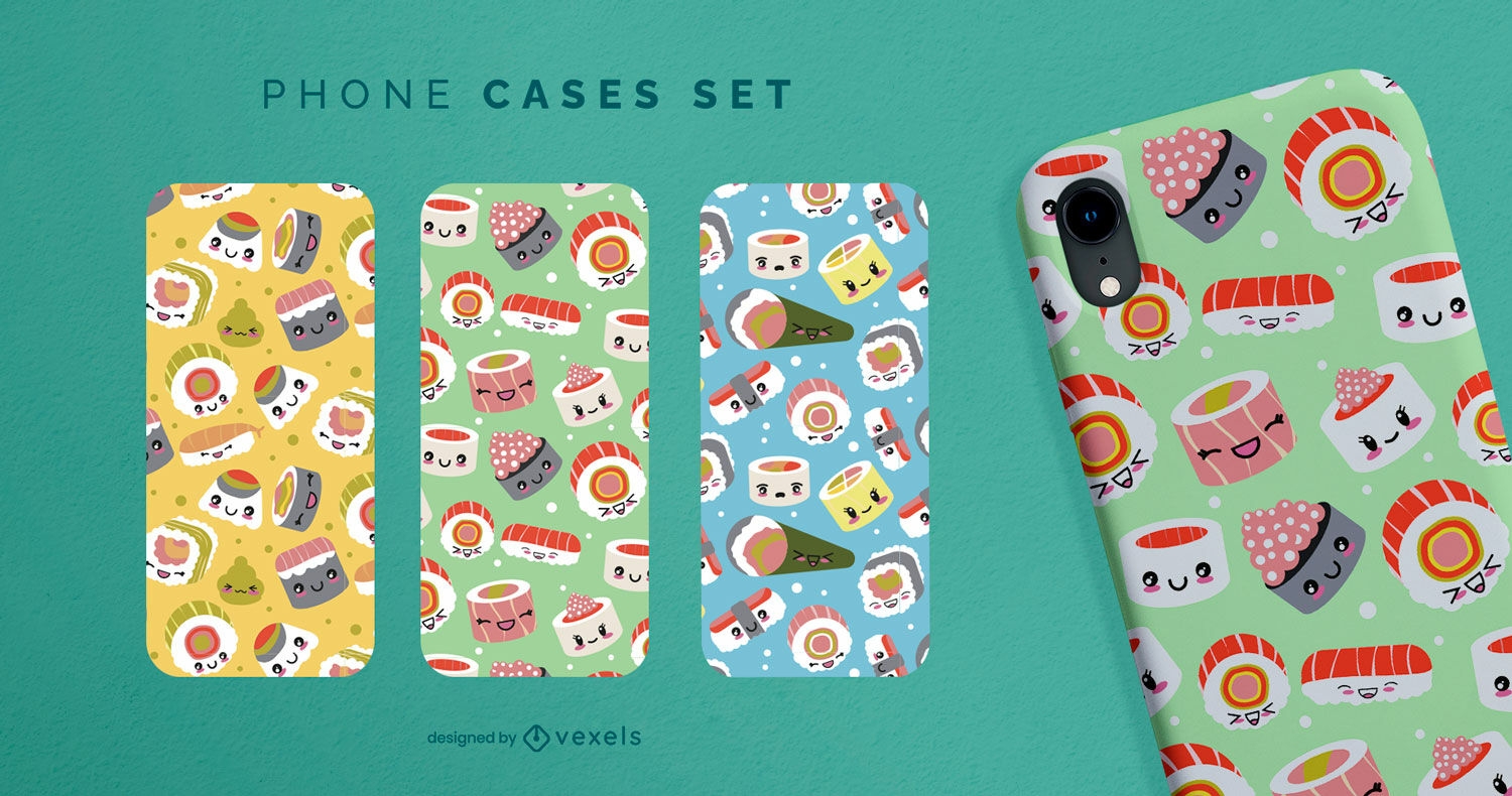 Conjunto de capas de telefone de sushi kawaii
