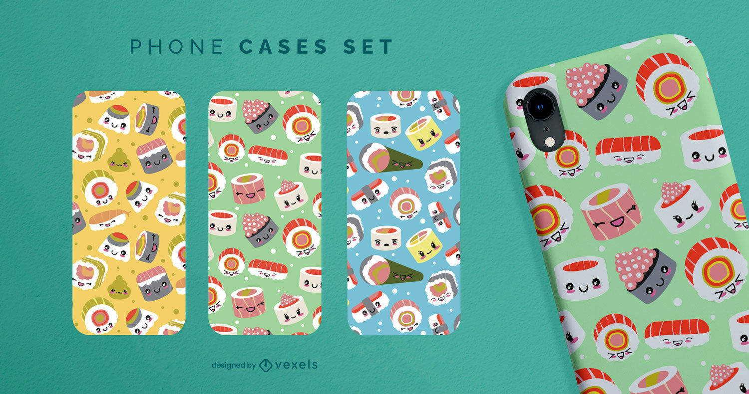 Set de fundas para móvil kawaii sushi