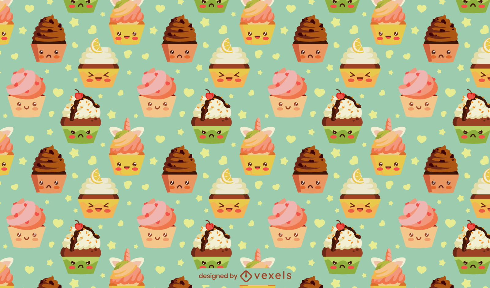 Design de padrão de cupcakes kawaii