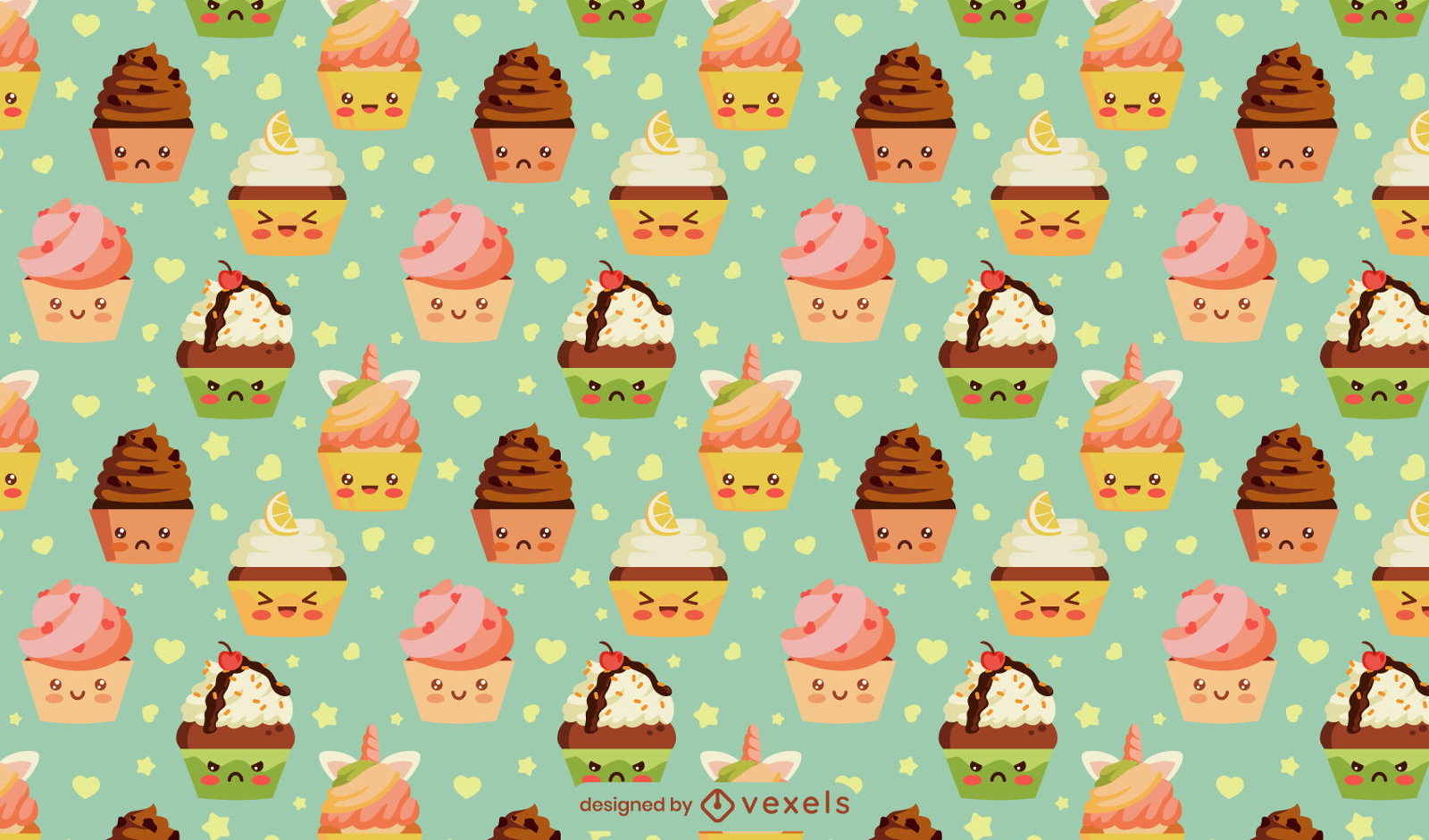 Diseño de patrón de cupcakes kawaii