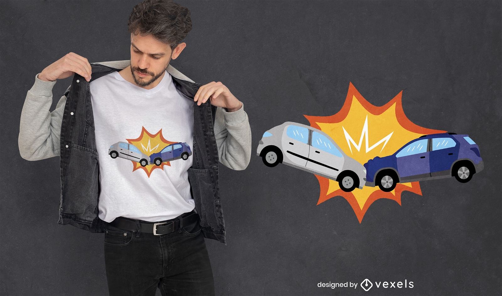 Design de camiseta de transporte de acidente de carro