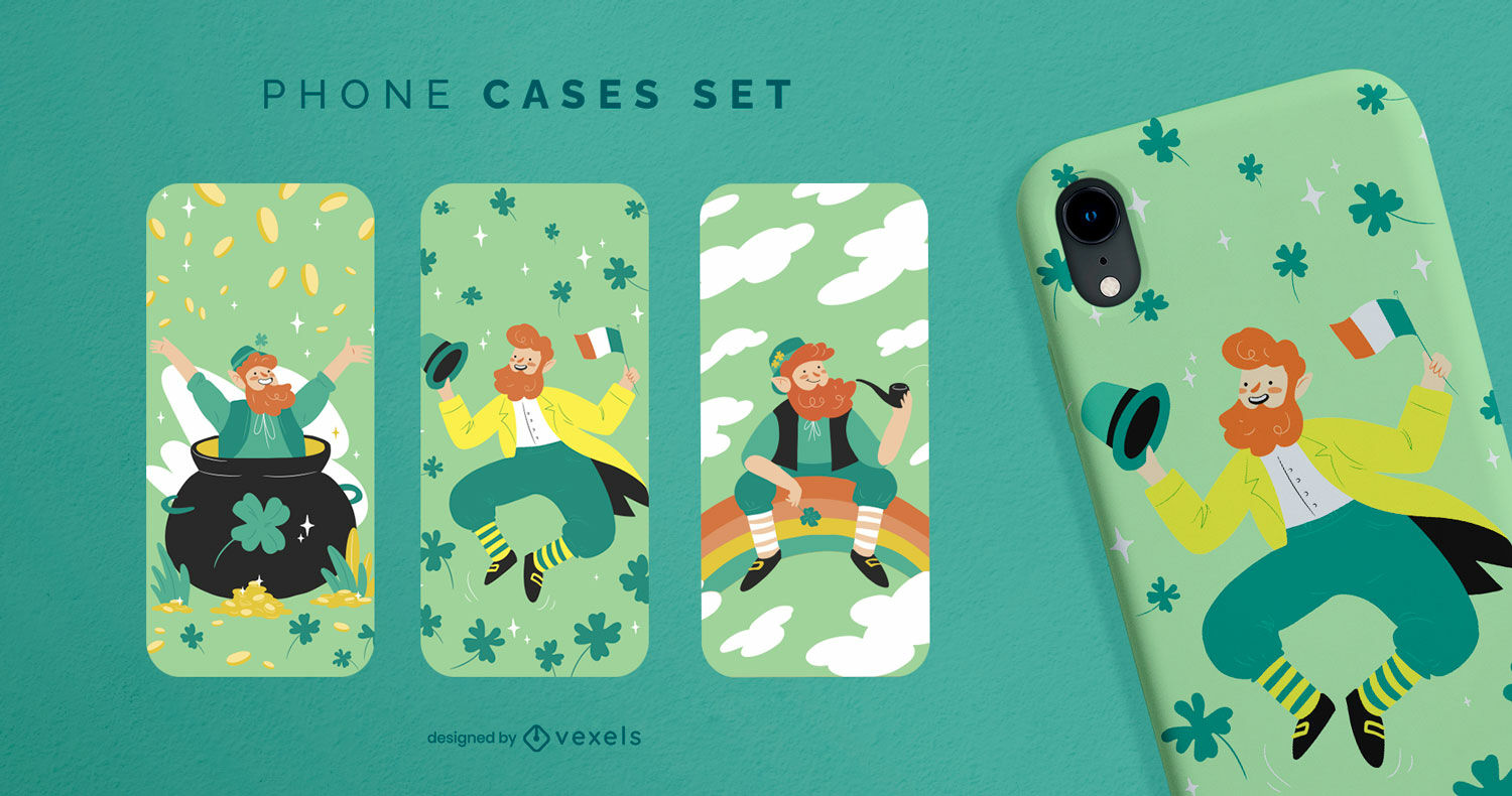 Conjunto de fundas para teléfonos con personajes del Día de San Patricio