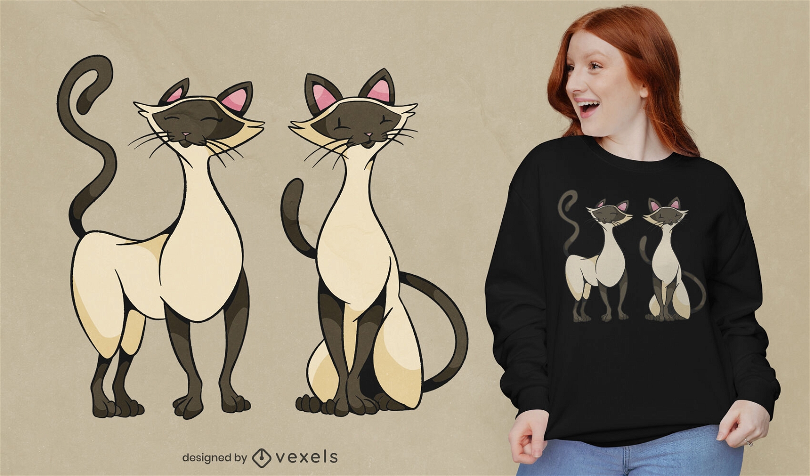 Diseño de camiseta de dos gatos siameses.