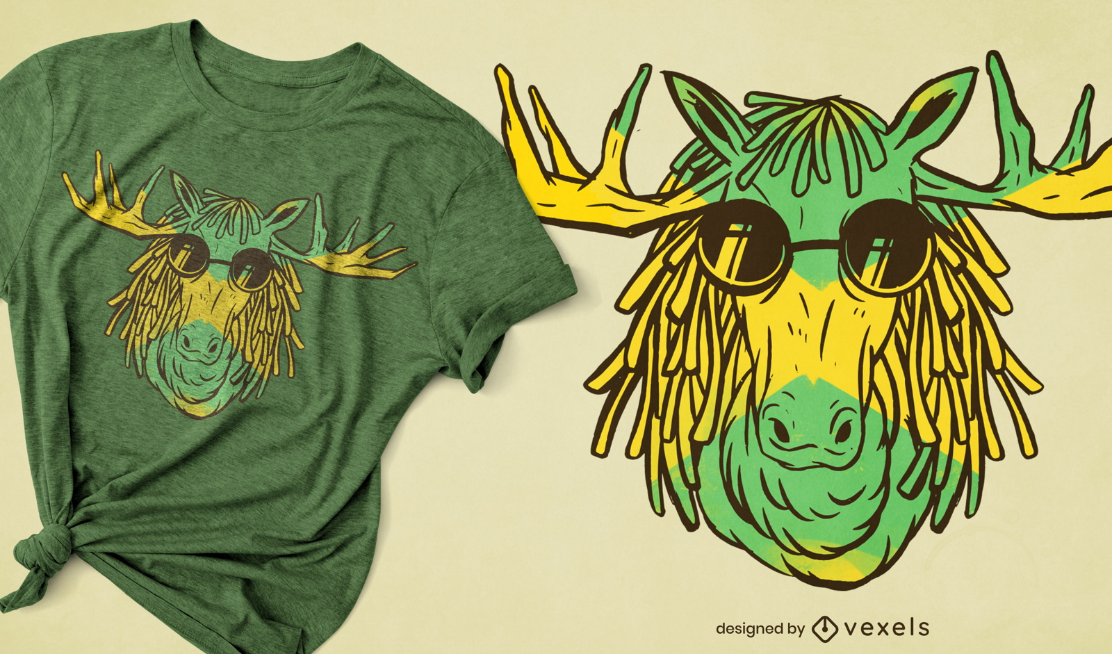 Design de camiseta de alce de cabelo rasta