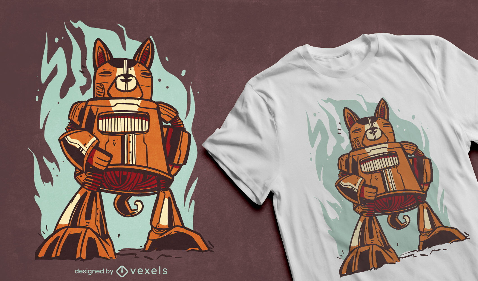 Diseño de camiseta de personaje de robot de perro