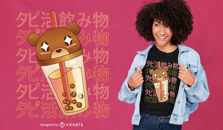 Design de camiseta de xícara de chá de urso kawaii
