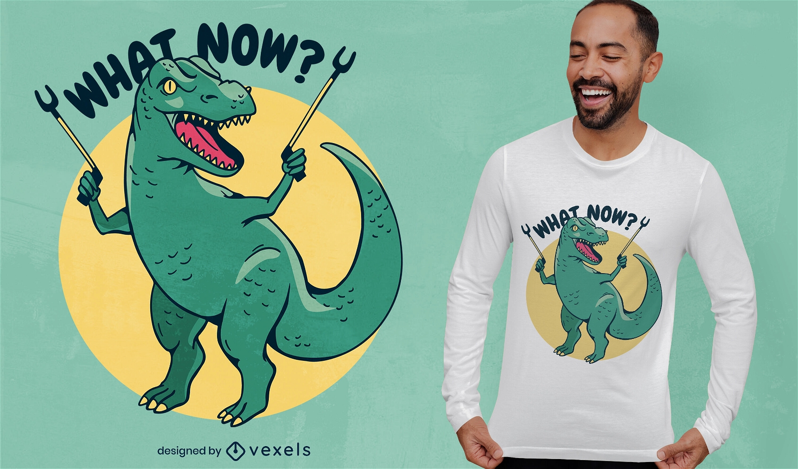 T-rex com design de t-shirt de vara de agarrar