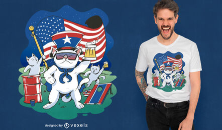 Diseño de camiseta de gato de USA Memorial Day