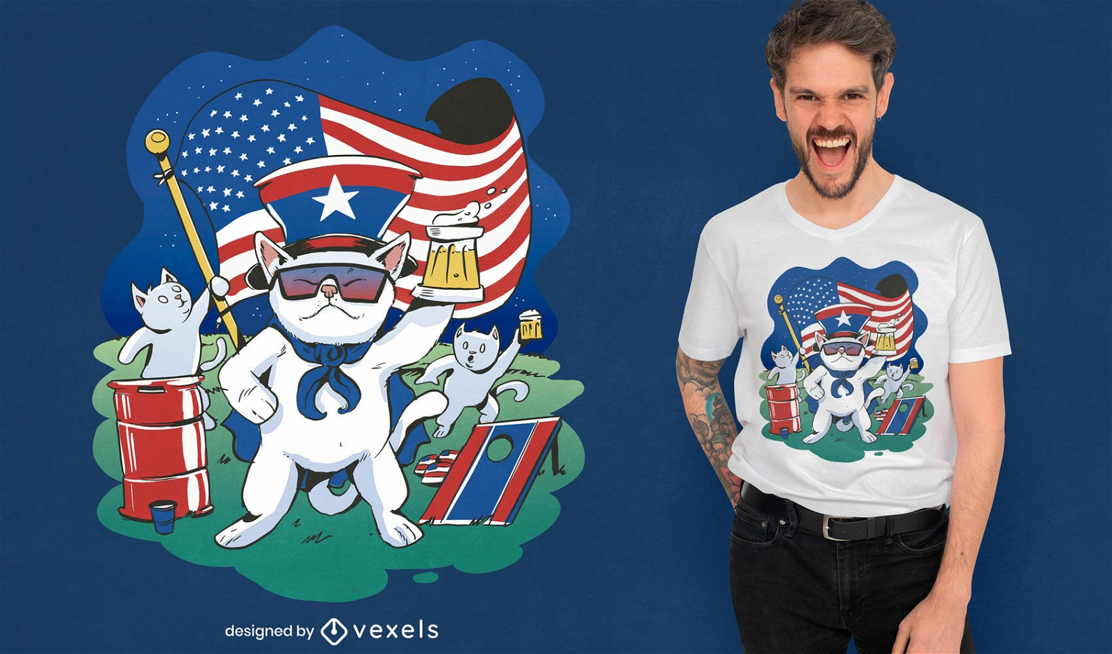 USA-Gedenktagkatzen-T-Shirt Entwurf