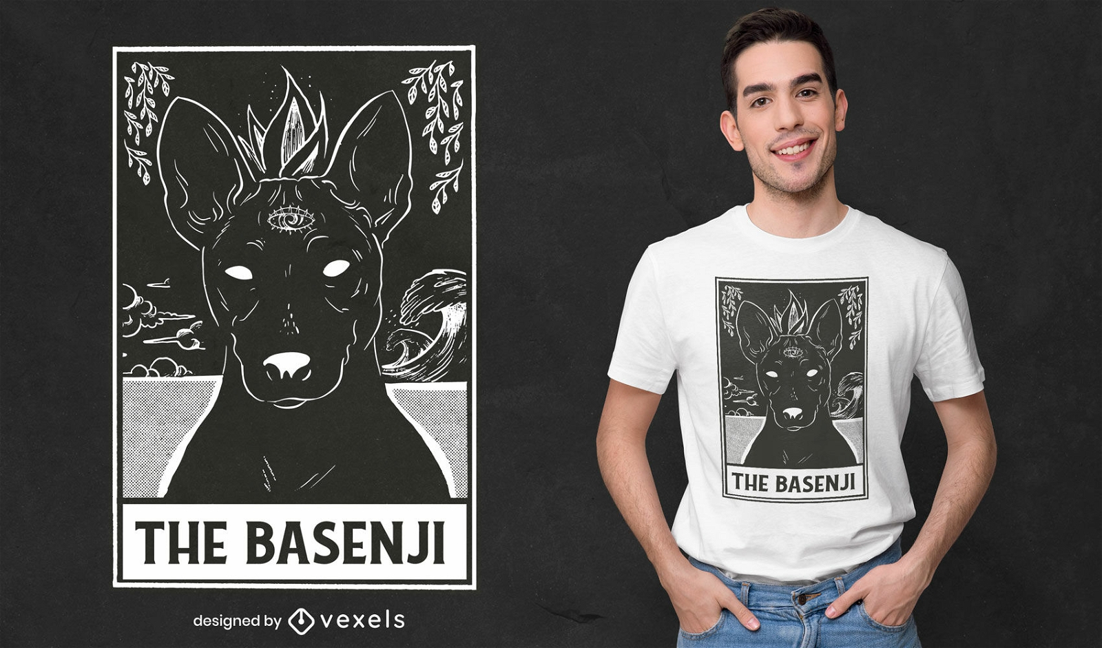 Basenji dog tarot card t-shirt design