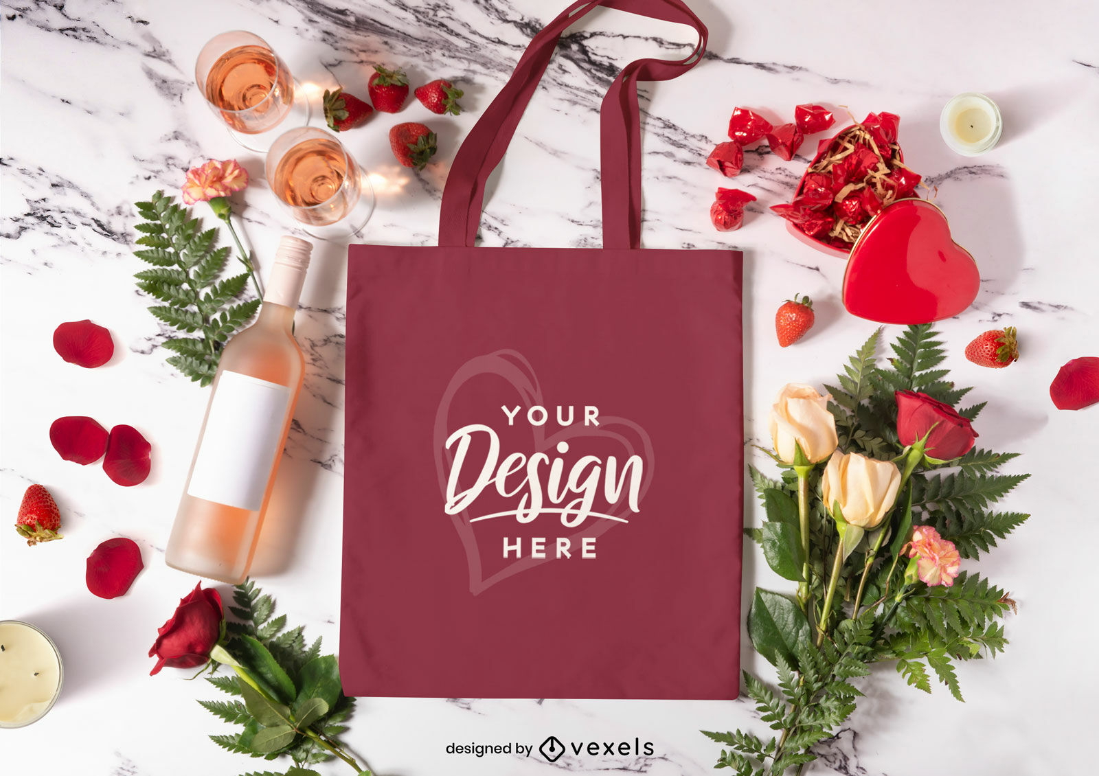 Valentine's elements tote bag mockup