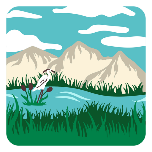 Paisaje de río de aves Diseño PNG