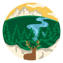 Círculo de paisaje de ciervos Diseño PNG