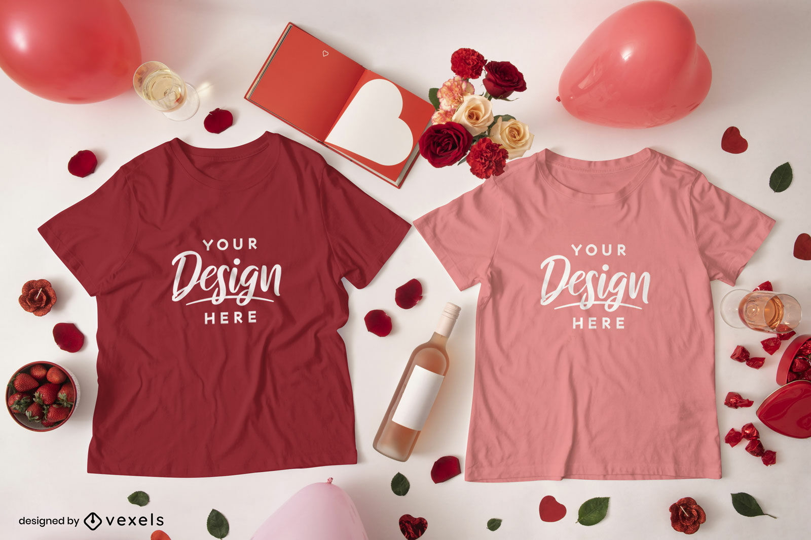 Maqueta de dos camisetas del día de san valentín