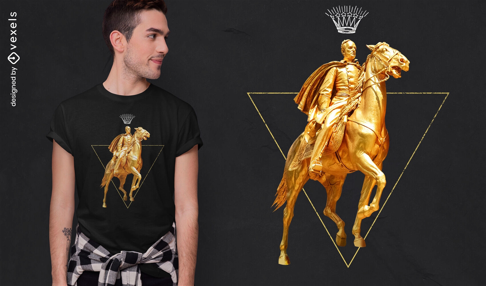 Goldenes Pferd und Mann PSD T-Shirt Design