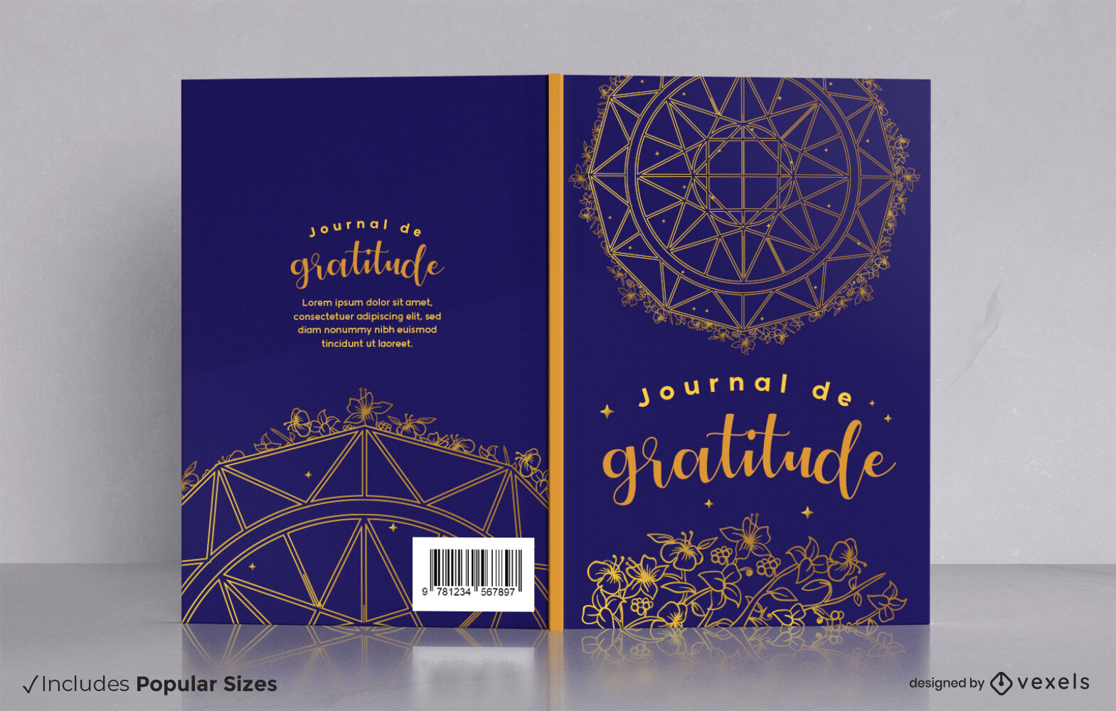 Design de capa de livro dourado do diário de gratidão